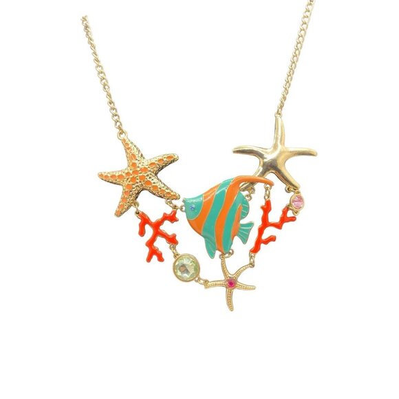 Ocean Theme Jewelry Lot Necklace 3 Earrings Fish Starfish Coral - Picture 3 of 8